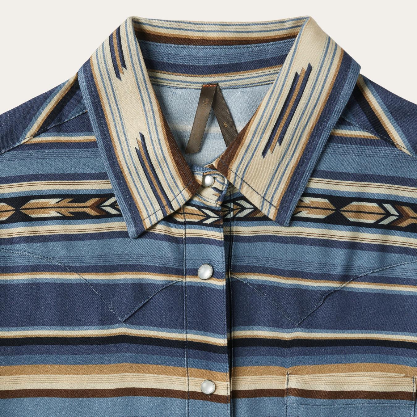 Women Western Shirts Stetson Indigo Serape Print Shirt Blue