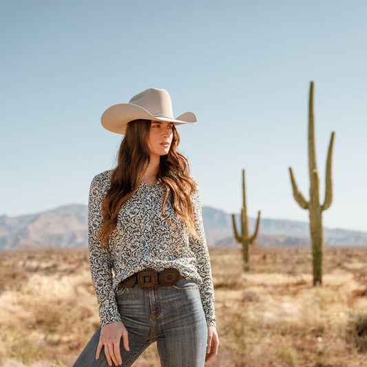 Women Western Shirts Stetson Indigo Tapestry Print Shirt Blue