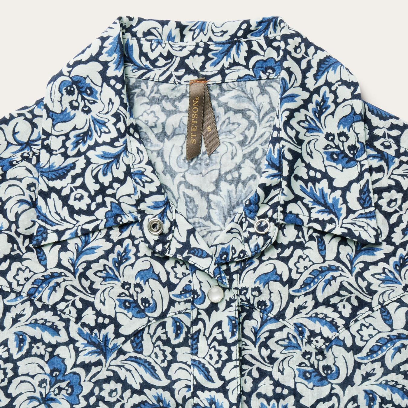 Women Western Shirts Stetson Indigo Tapestry Print Shirt Blue
