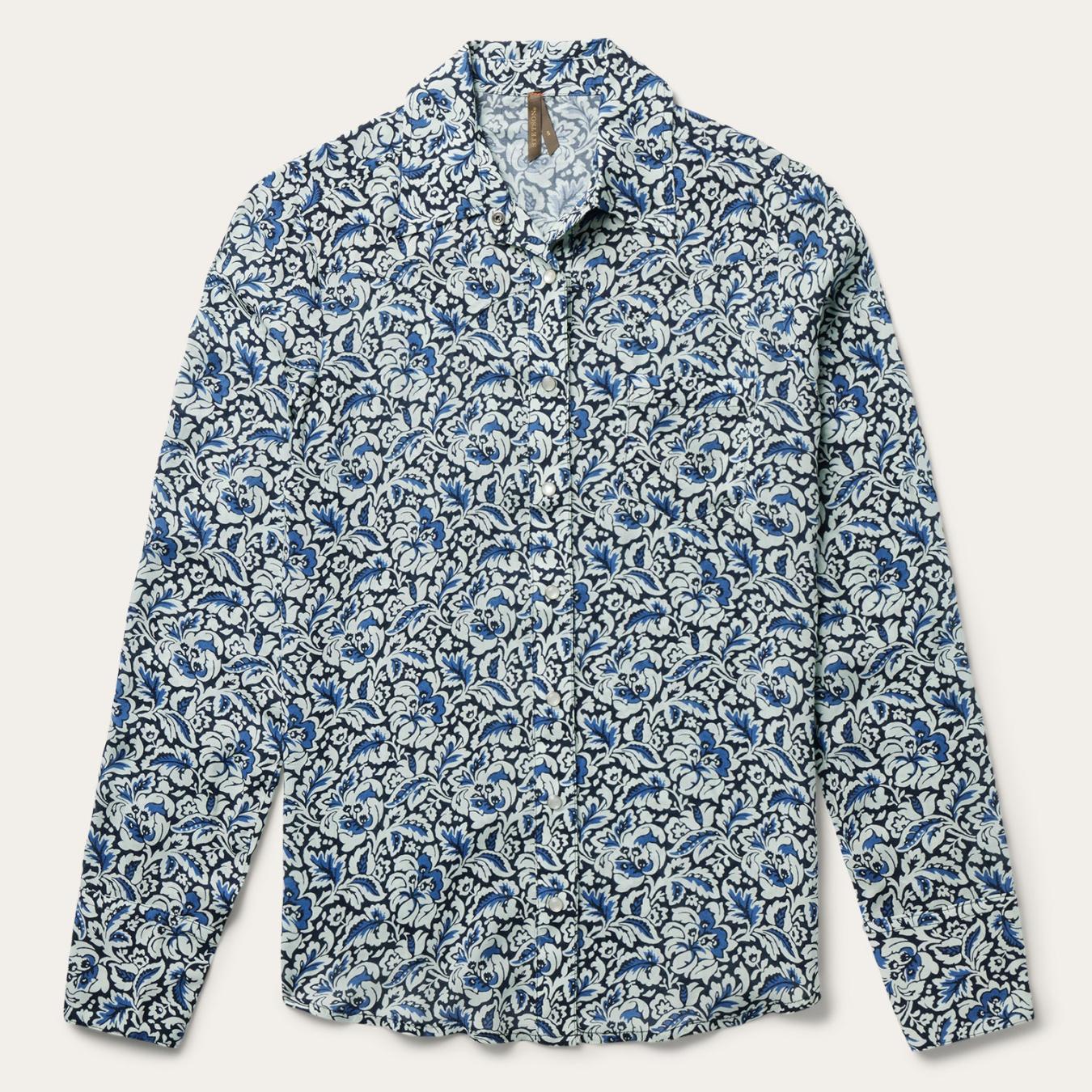Women Western Shirts Stetson Indigo Tapestry Print Shirt Blue