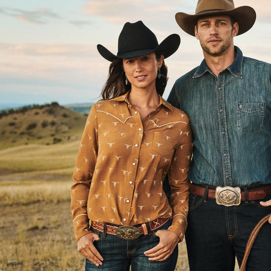 Women Western Shirts Stetson Mojave Longhorn Print Snap Western Shirt Brown