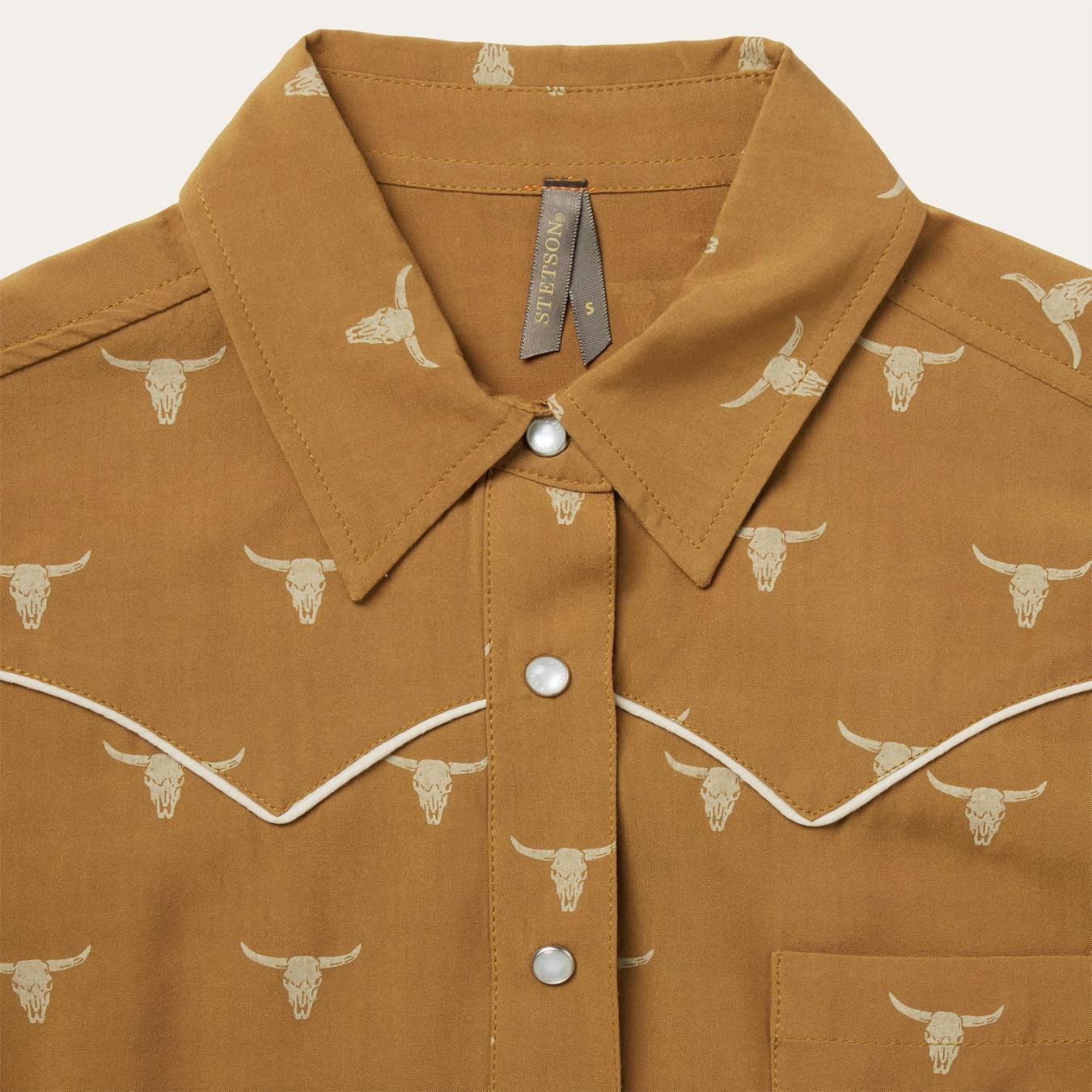 Women Western Shirts Stetson Mojave Longhorn Print Snap Western Shirt Brown