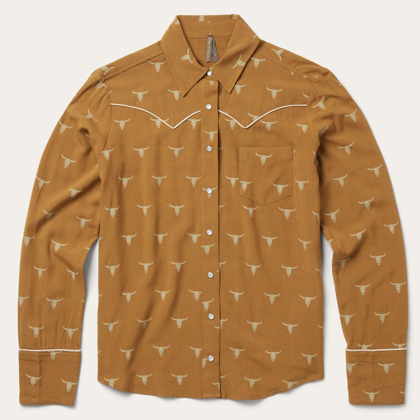 Women Western Shirts Stetson Mojave Longhorn Print Snap Western Shirt Brown