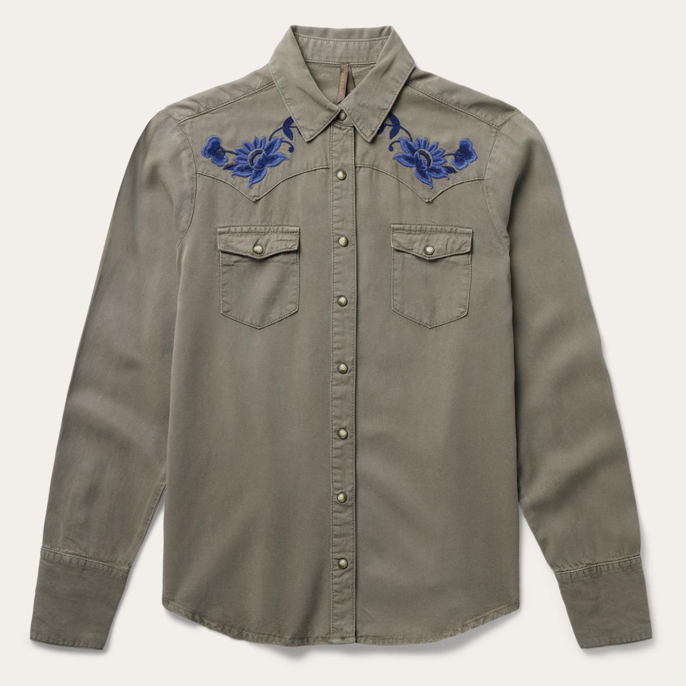 Women Western Shirts Stetson Olive Twill Western Shirt Green