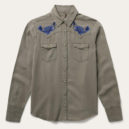 Women Western Shirts Stetson Olive Twill Western Shirt Green