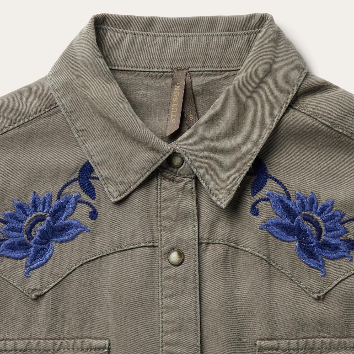 Women Western Shirts Stetson Olive Twill Western Shirt Green