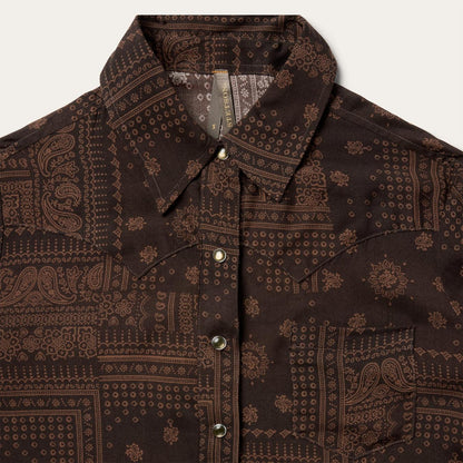 Women Western Shirts Stetson Patchwork Bandana Print Shirt Brown
