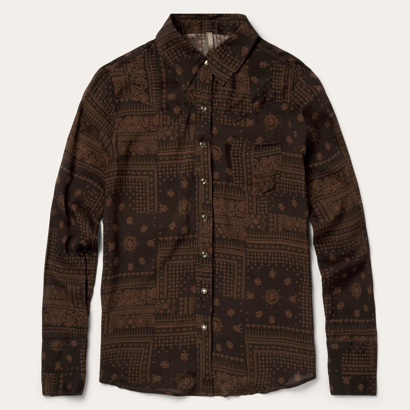 Women Western Shirts Stetson Patchwork Bandana Print Shirt Brown