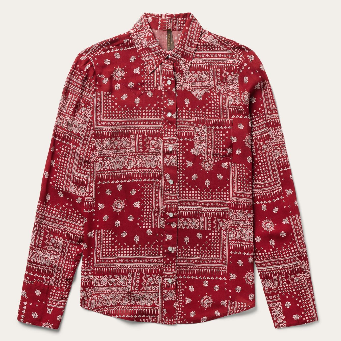 Women Western Shirts Stetson Red Bandana Patchwork Shirt Red