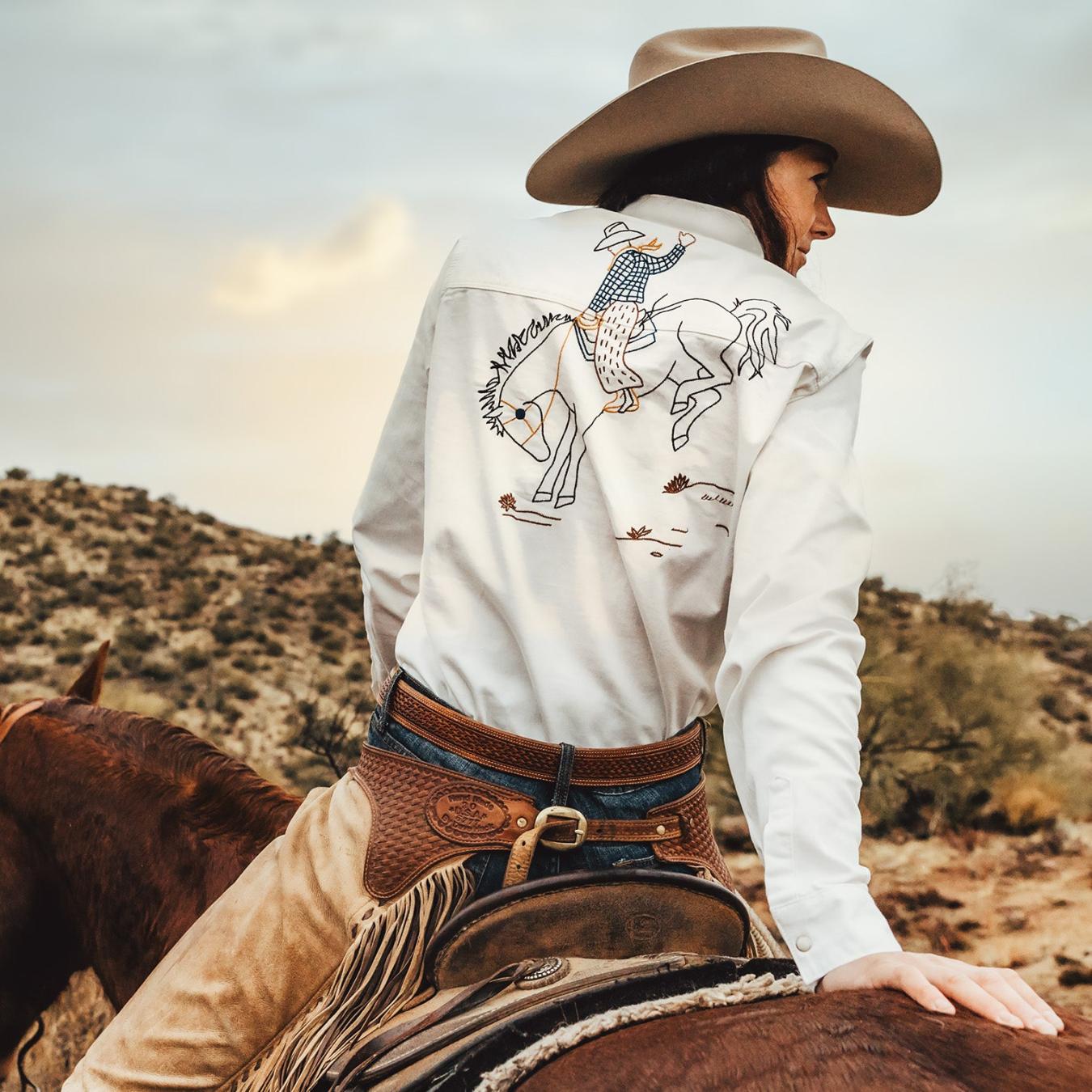 Women Western Shirts Stetson Western Embroidered Denim Shirt White