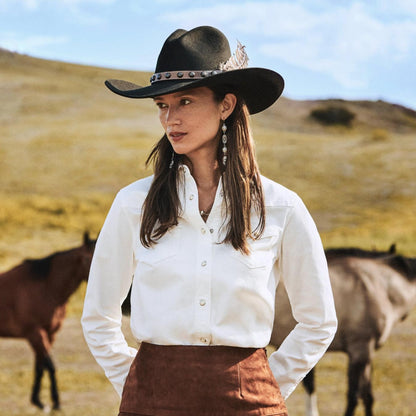 Women Western Shirts Stetson Western Embroidered Denim Shirt White