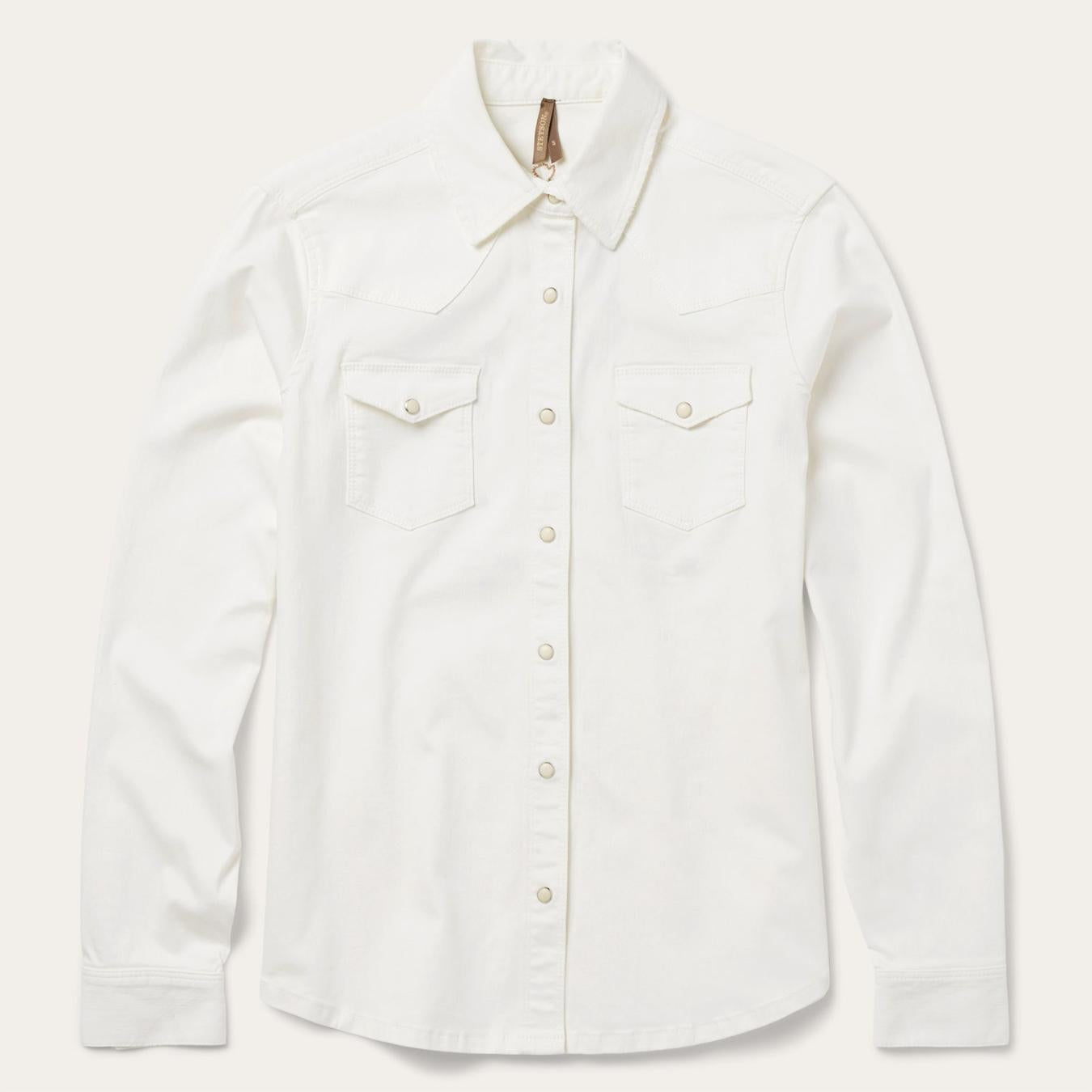 Women Western Shirts Stetson Western Embroidered Denim Shirt White
