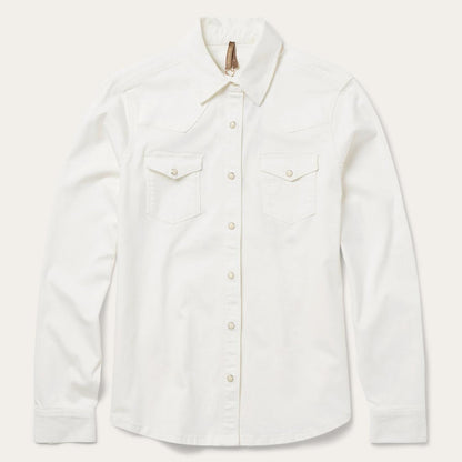 Women Western Shirts Stetson Western Embroidered Denim Shirt White