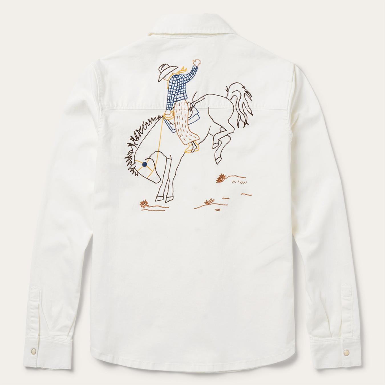 Women Western Shirts Stetson Western Embroidered Denim Shirt White