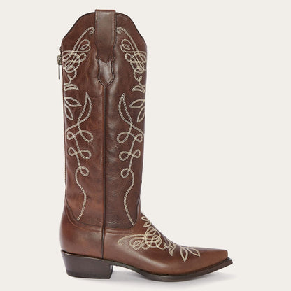 Women Western Stetson Adeline Burnished Brown Back Zip Cowboy Boot Brown