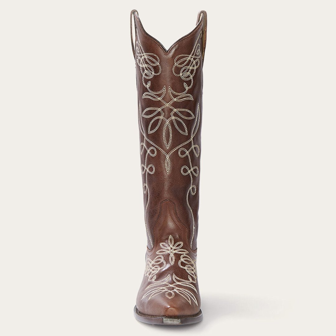 Women Western Stetson Adeline Burnished Brown Back Zip Cowboy Boot Brown