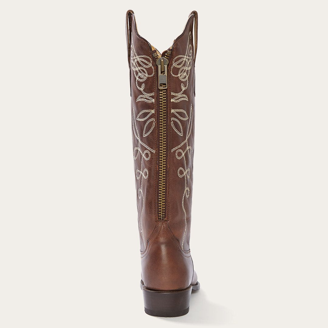 Women Western Stetson Adeline Burnished Brown Back Zip Cowboy Boot Brown