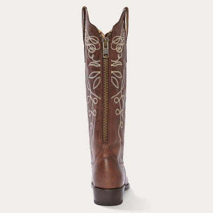 Women Western Stetson Adeline Burnished Brown Back Zip Cowboy Boot Brown