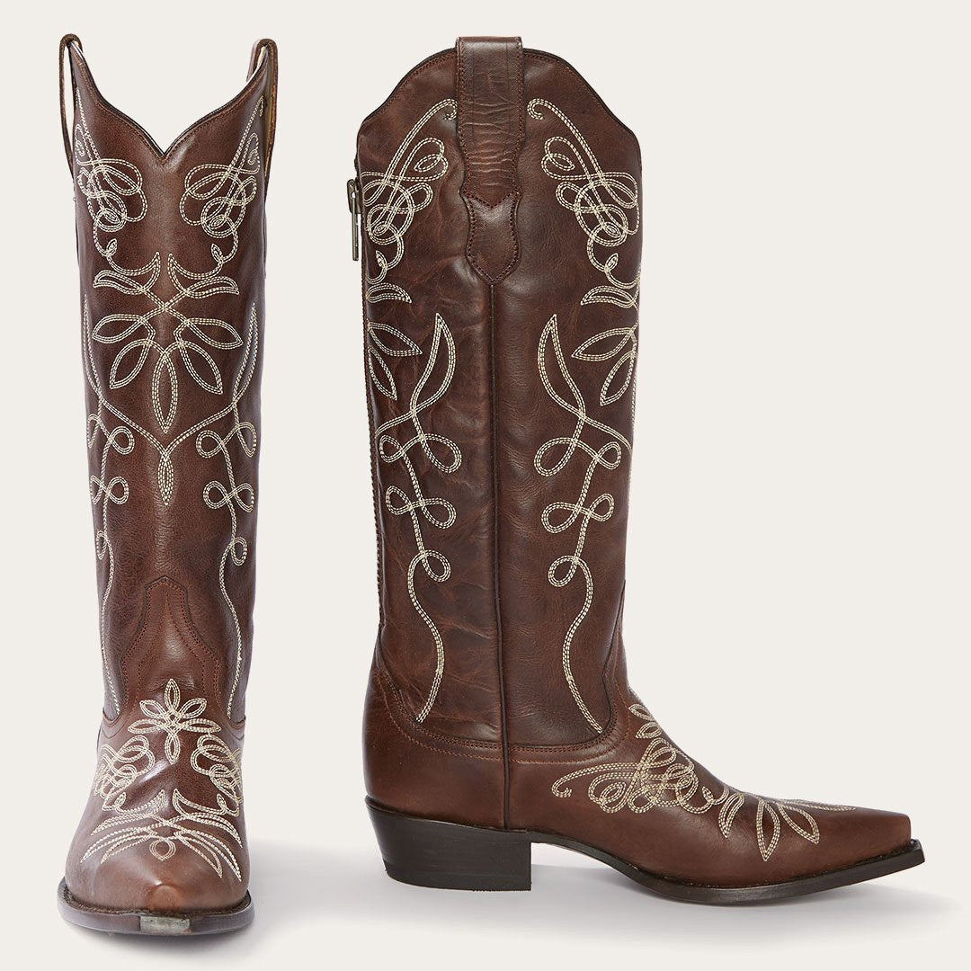 Women Western Stetson Adeline Burnished Brown Back Zip Cowboy Boot Brown