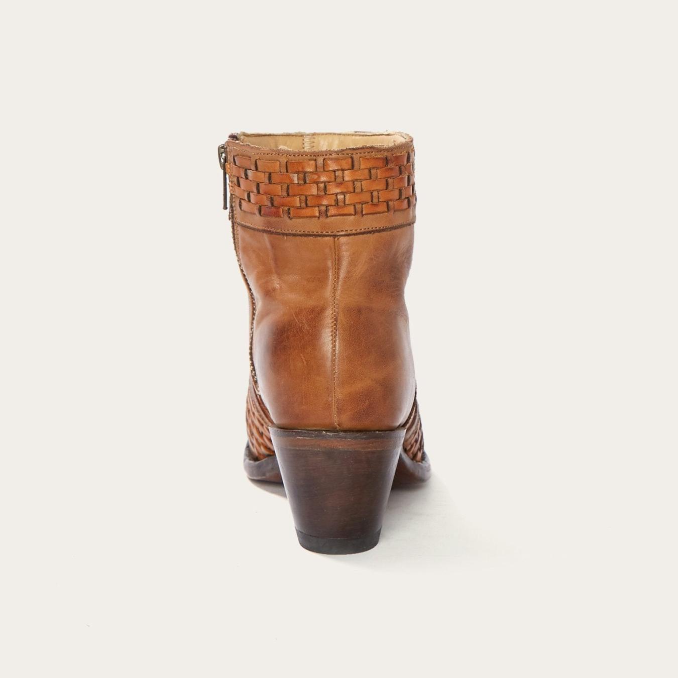 Women Western Stetson Basketweave Side Zip Ankle Boot Brown