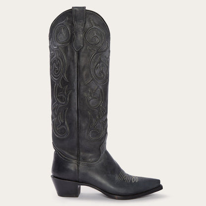 Women Western Stetson Blair Corded Side Zip Cowboy Boot Black