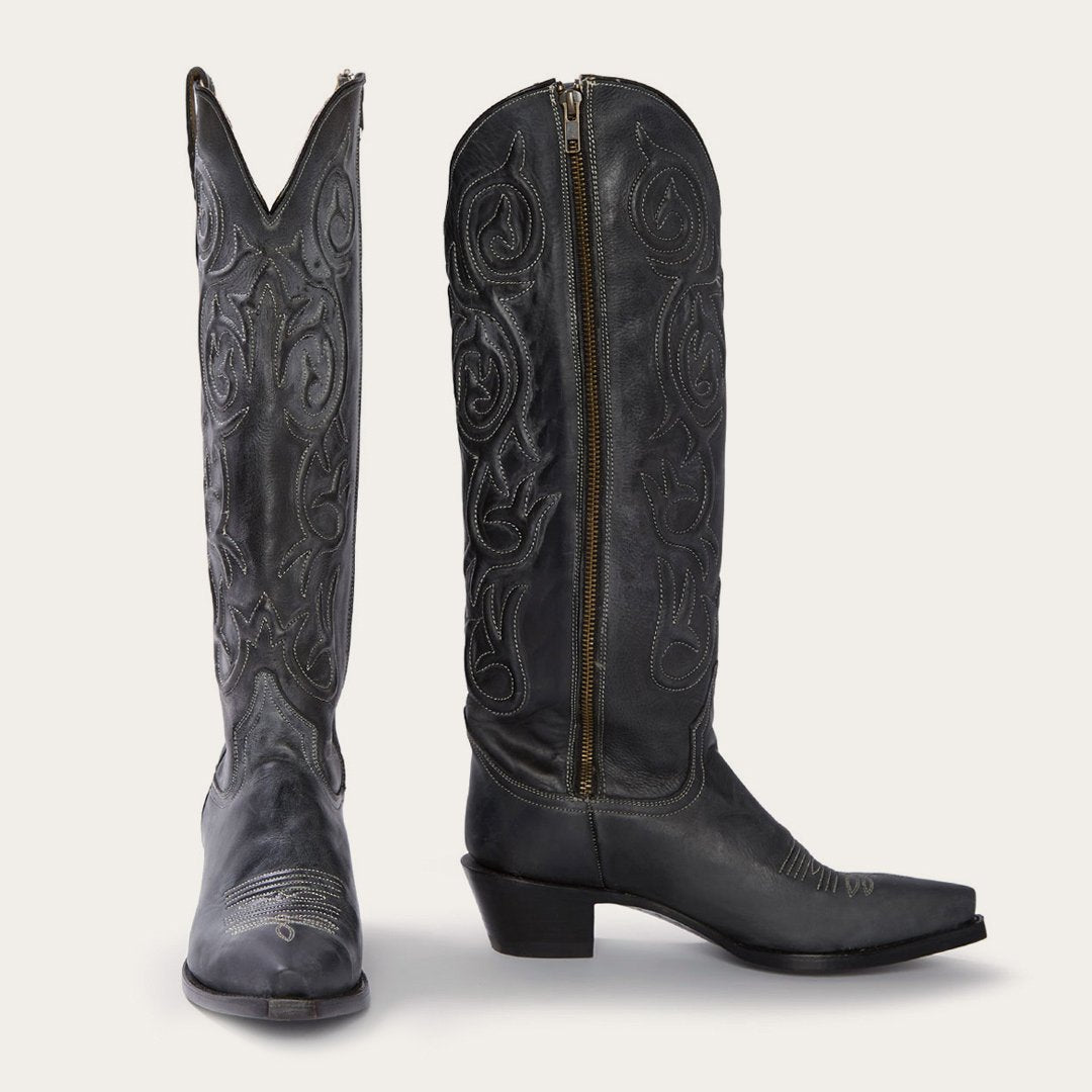 Women Western Stetson Blair Corded Side Zip Cowboy Boot Black