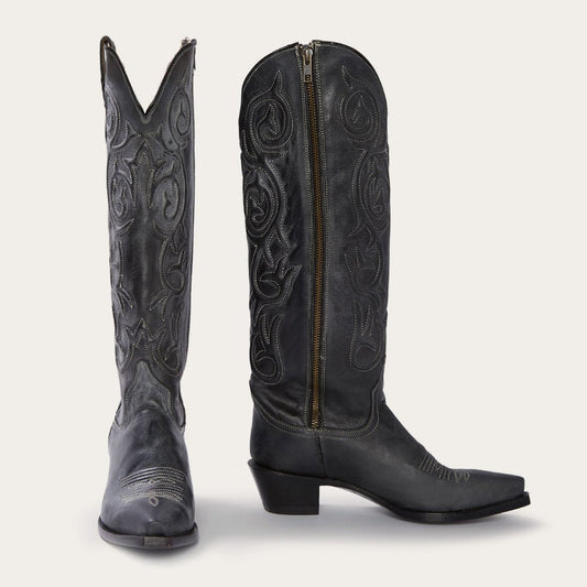 Women Western Stetson Blair Corded Side Zip Cowboy Boot Black