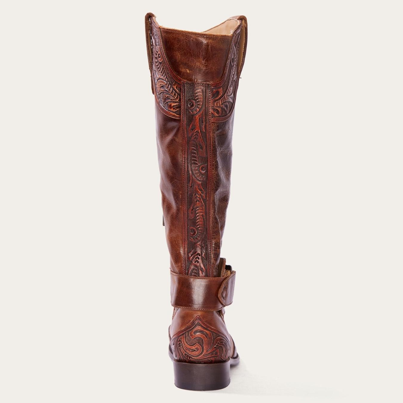 Women Western Stetson Burnished Cognac Paisley Side Zip Cowboy Boot Tan