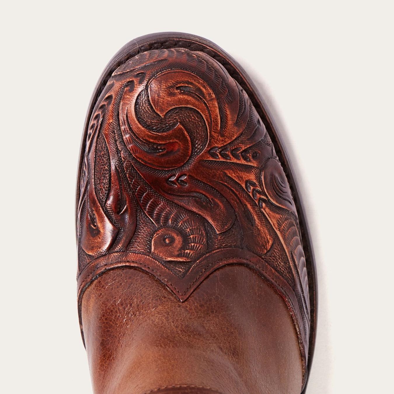 Women Western Stetson Burnished Cognac Paisley Side Zip Cowboy Boot Tan