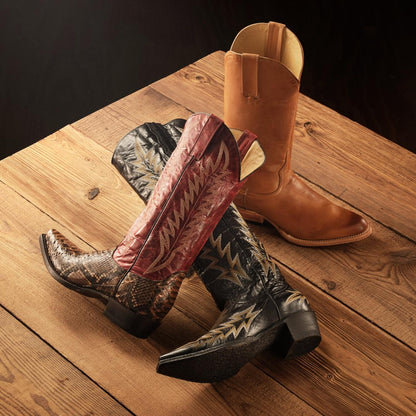 Women Western Stetson Ember Python Snip Toe Boot Red