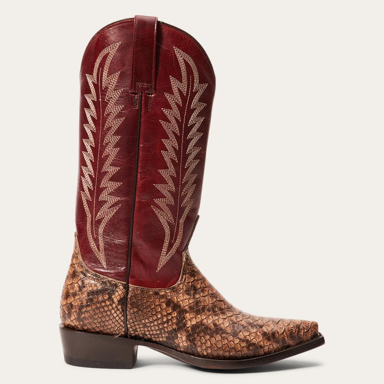 Women Western Stetson Ember Python Snip Toe Boot Red