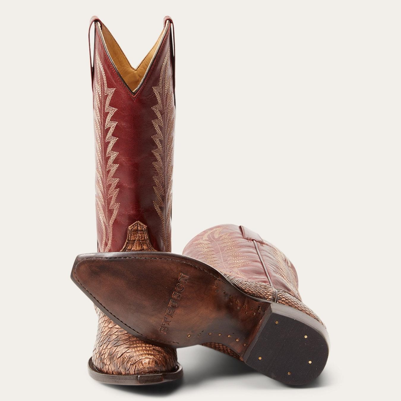 Women Western Stetson Ember Python Snip Toe Boot Red