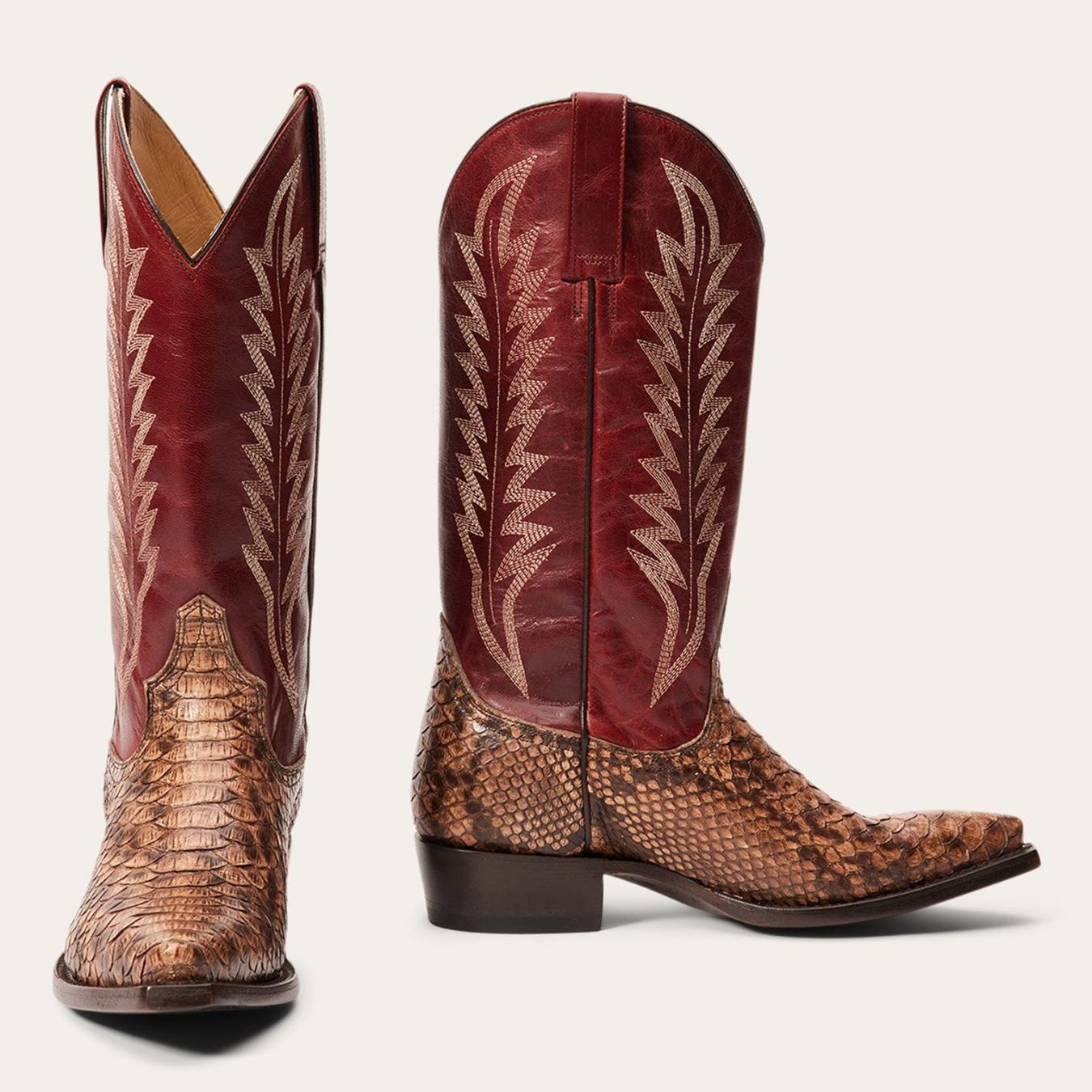 Women Western Stetson Ember Python Snip Toe Boot Red