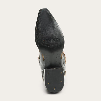 Women Western Stetson Faye Cowgirl & Horse Underlay Leather Boot Black