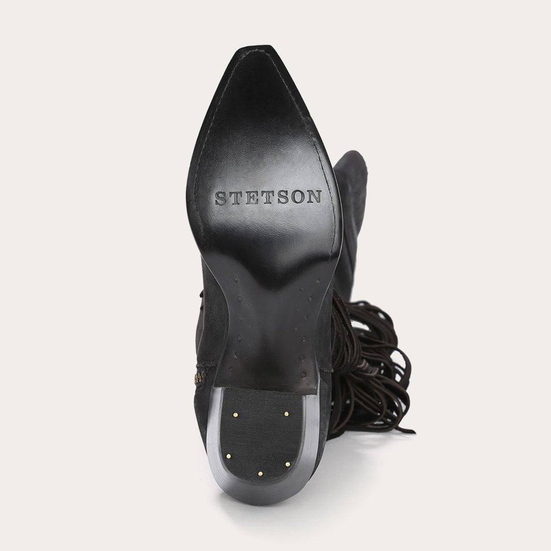 Women Western Stetson Glam Over-The-Knee Fringe Boot Black Leather