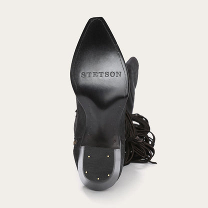 Women Western Stetson Glam Over-The-Knee Fringe Boot Black Leather
