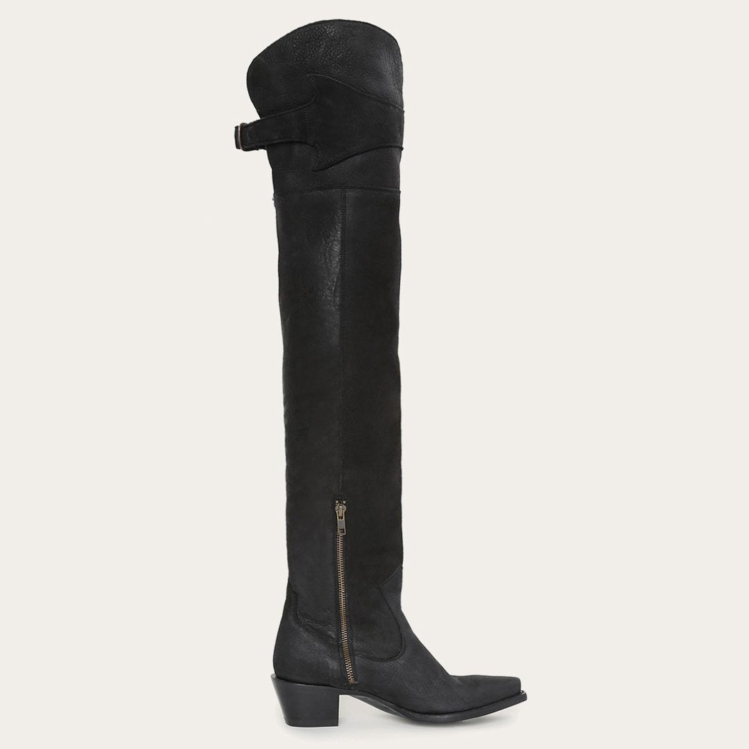 Women Western Stetson Glam Over-The-Knee Fringe Boot Black Leather