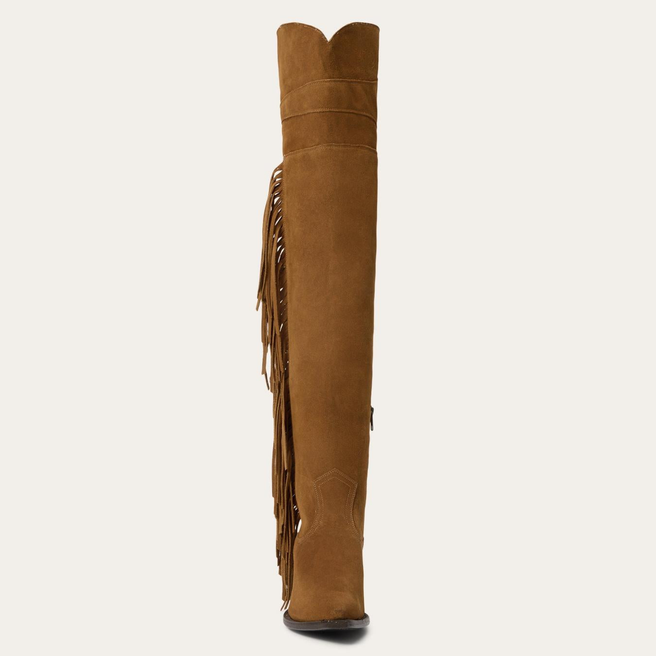 Women Western Stetson Glam Over-The-Knee Fringe Boot Tan Suede
