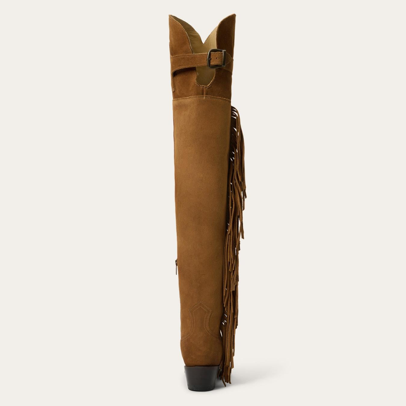 Women Western Stetson Glam Over-The-Knee Fringe Boot Tan Suede