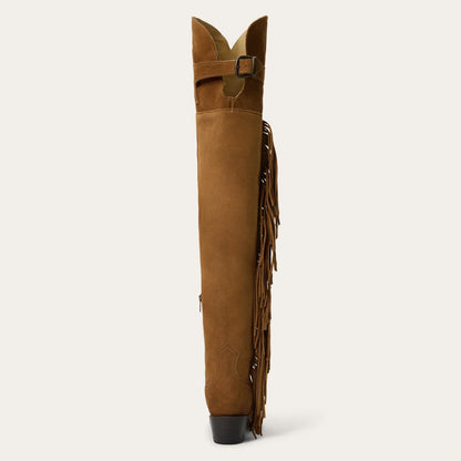 Women Western Stetson Glam Over-The-Knee Fringe Boot Tan Suede