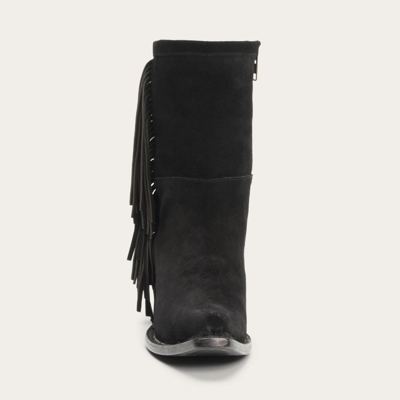 Women Western Stetson Halle Suede Fringe Side Zip Boot Black