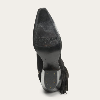 Women Western Stetson Halle Suede Fringe Side Zip Boot Black