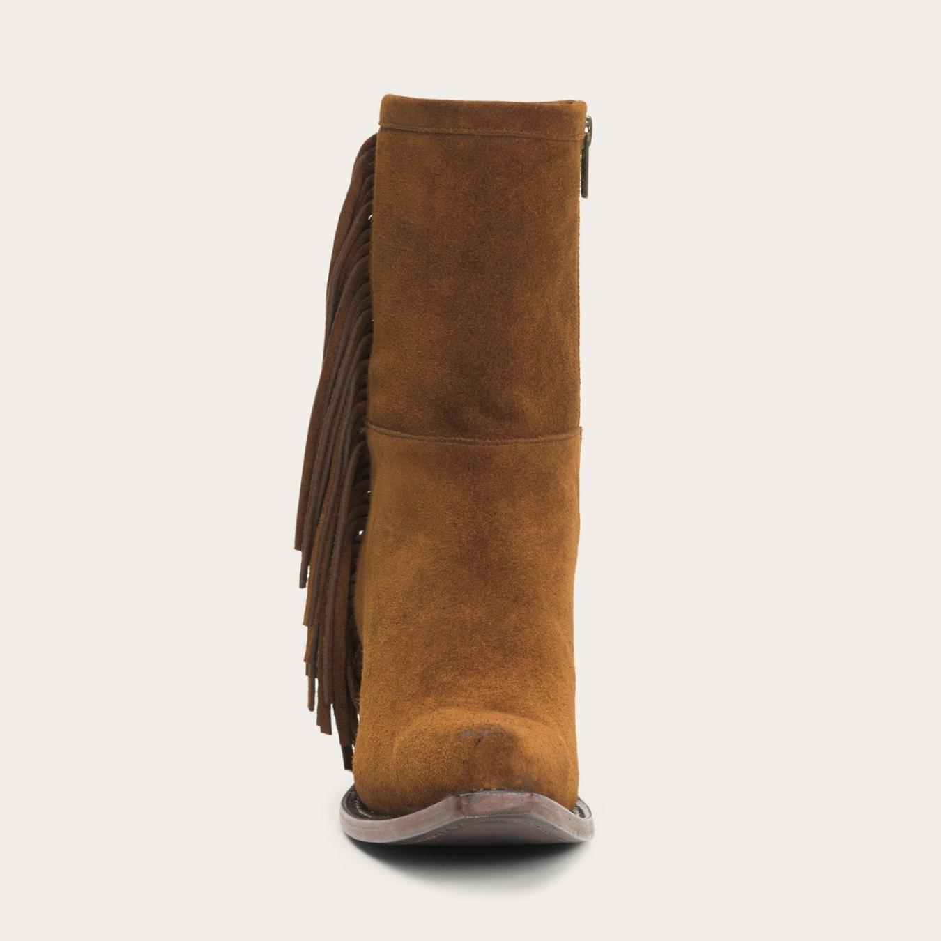 Women Western Stetson Halle Suede Fringe Side Zip Boot Brown