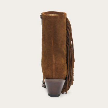 Women Western Stetson Halle Suede Fringe Side Zip Boot Brown