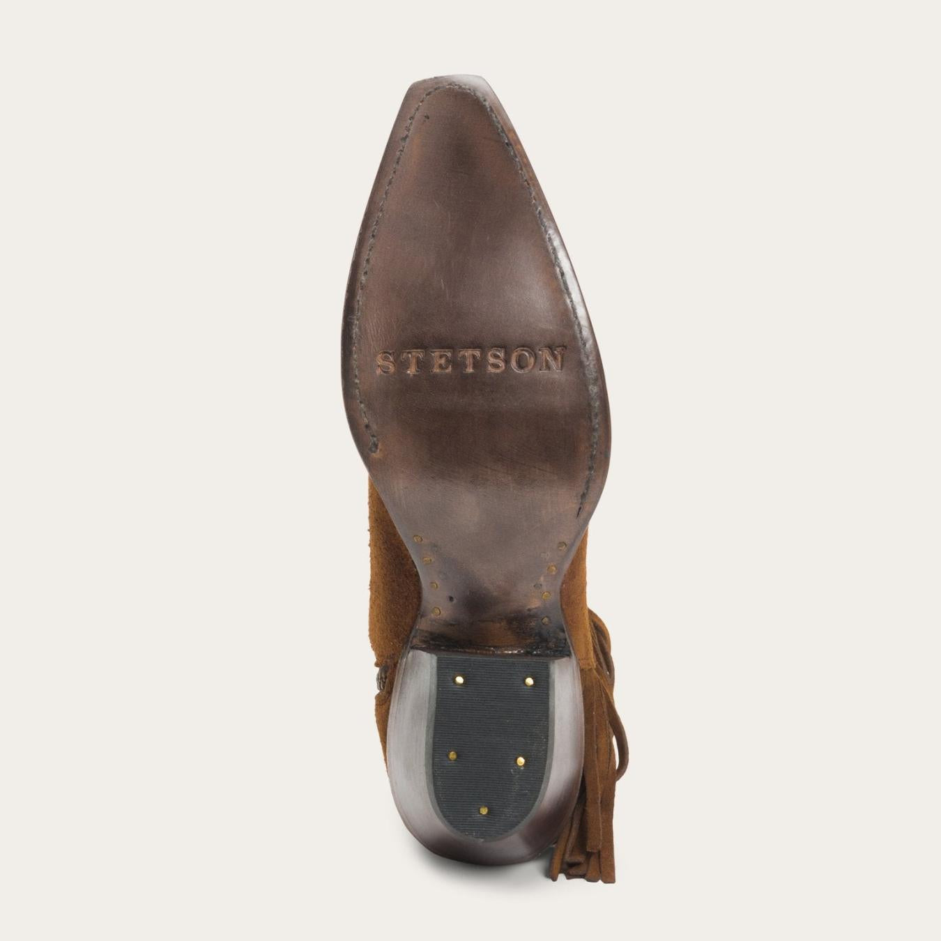 Women Western Stetson Halle Suede Fringe Side Zip Boot Brown