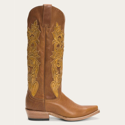Women Western Stetson Jules Hand Tooled Leather Boot Brown