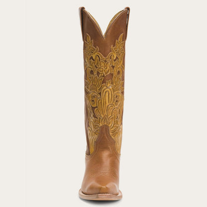 Women Western Stetson Jules Hand Tooled Leather Boot Brown