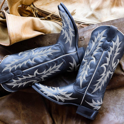 Women Western Stetson Tina Black & White Flame Embroidered Cowboy Boot Black