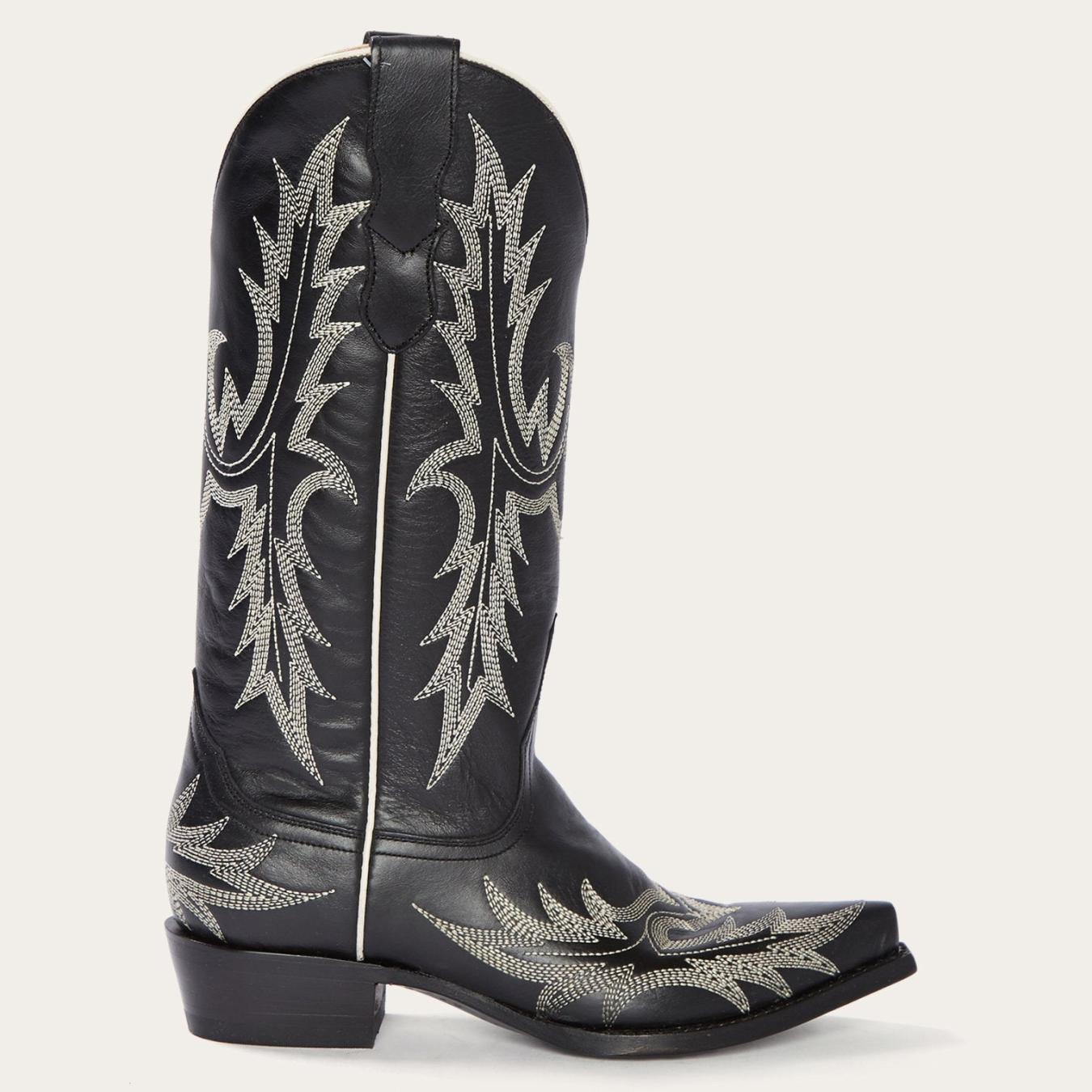 Women Western Stetson Tina Black & White Flame Embroidered Cowboy Boot Black