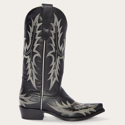 Women Western Stetson Tina Black & White Flame Embroidered Cowboy Boot Black